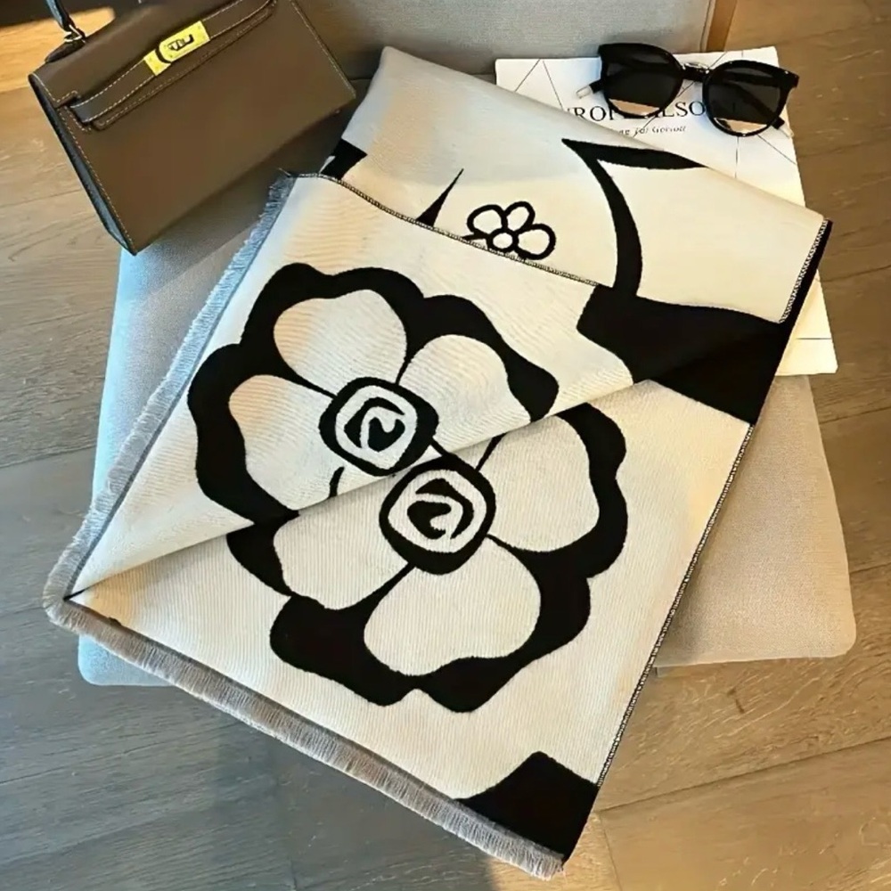 Black & White Floral Wrap Scarf - Picture 4 of 7
